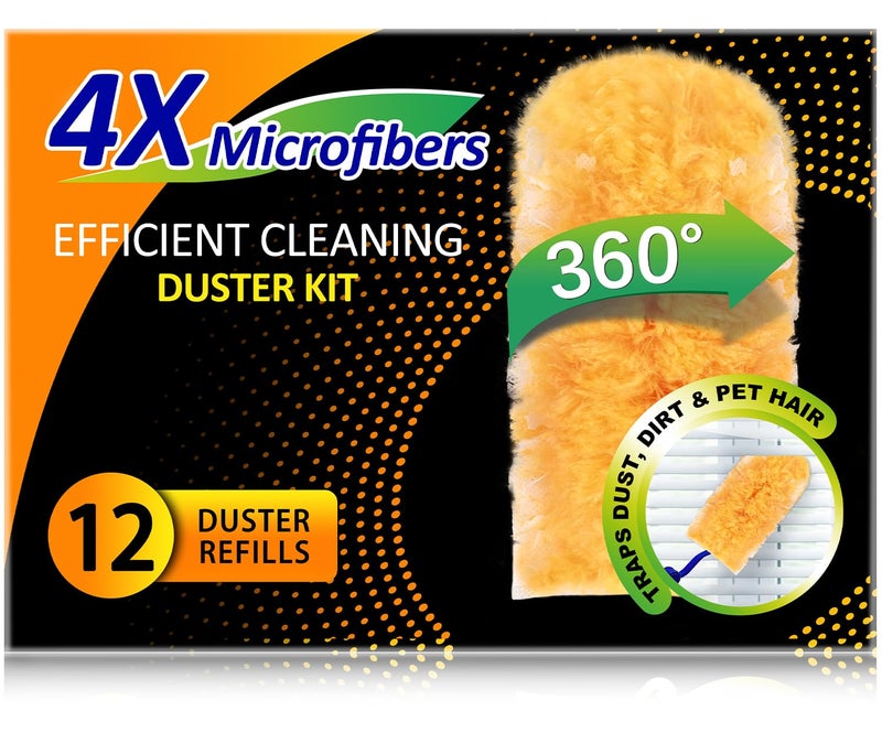 Heavy Duty Multi Surface 360Heavy Duty 12 Duster Refills 1 Handle Compatible with Swiffer DustersDisposable Dusters for Cleaning