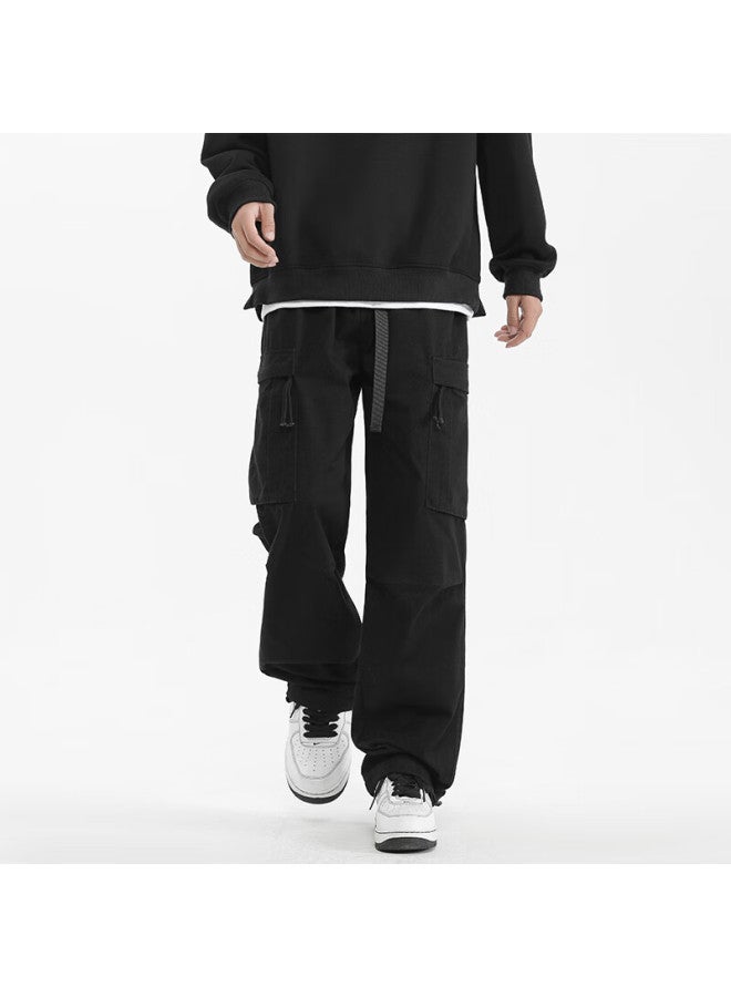 Clor Men's Pure Cotton Work Pants Spring Summer Loose Straight-leg Sports Trendy Casual Pants Cl34 Black XL - Image 5