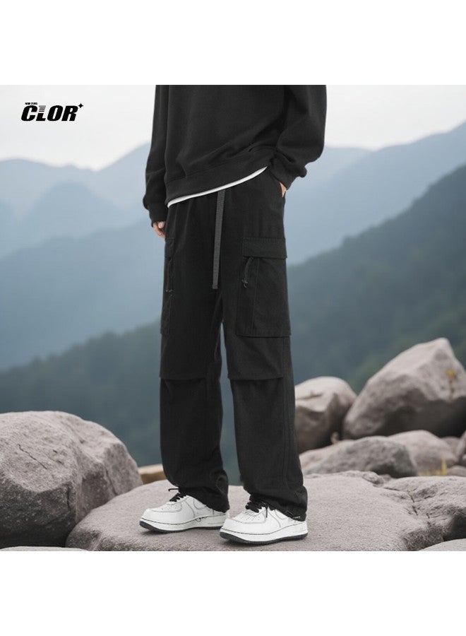 Clor Men's Pure Cotton Work Pants Spring Summer Loose Straight-leg Sports Trendy Casual Pants Cl34 Black XL - Image 1
