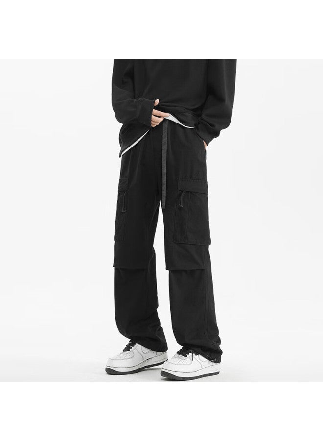 Clor Men's Pure Cotton Work Pants Spring Summer Loose Straight-leg Sports Trendy Casual Pants Cl34 Black XL - Image 2