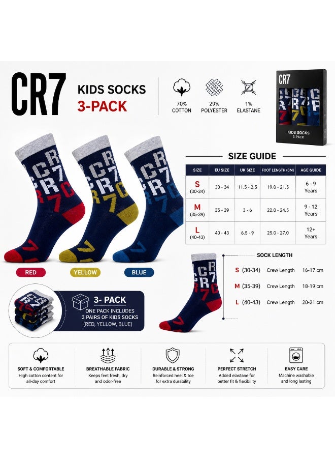 CR7 Kids Socks 3-Pack, Cotton Blend Crew Socks for Boys, 70% Cotton - Image 5