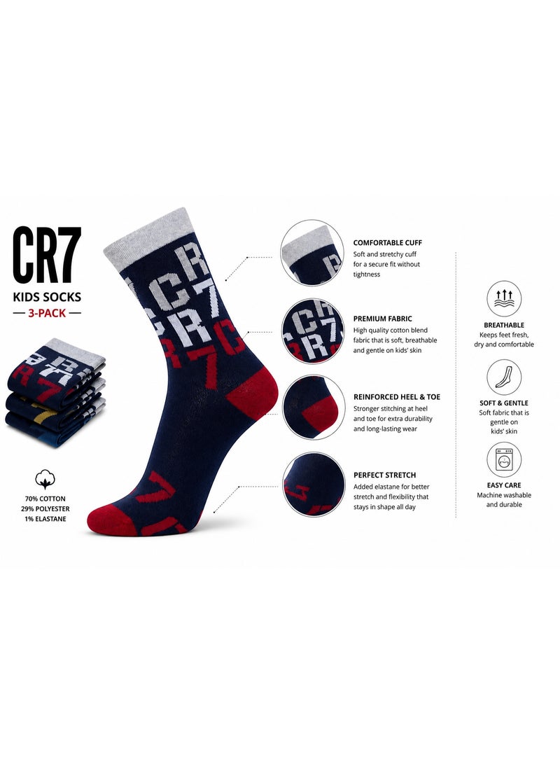 CR7 Kids Socks 3-Pack, Cotton Blend Crew Socks for Boys, 70% Cotton - Image 3