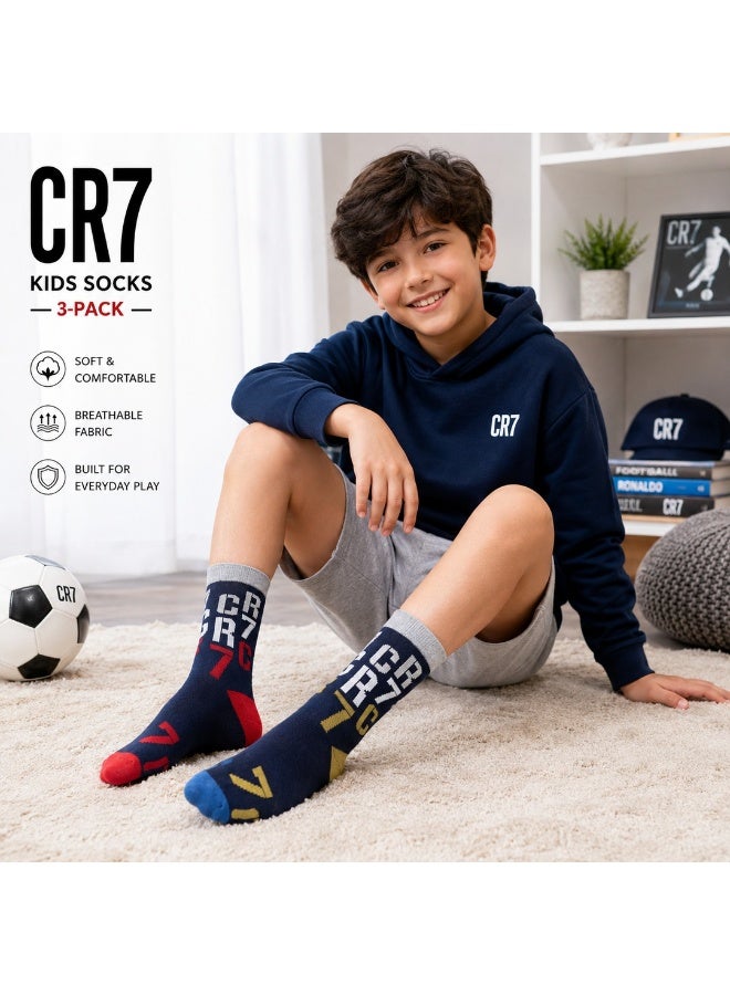 CR7 Kids Socks 3-Pack, Cotton Blend Crew Socks for Boys, 70% Cotton - Image 2