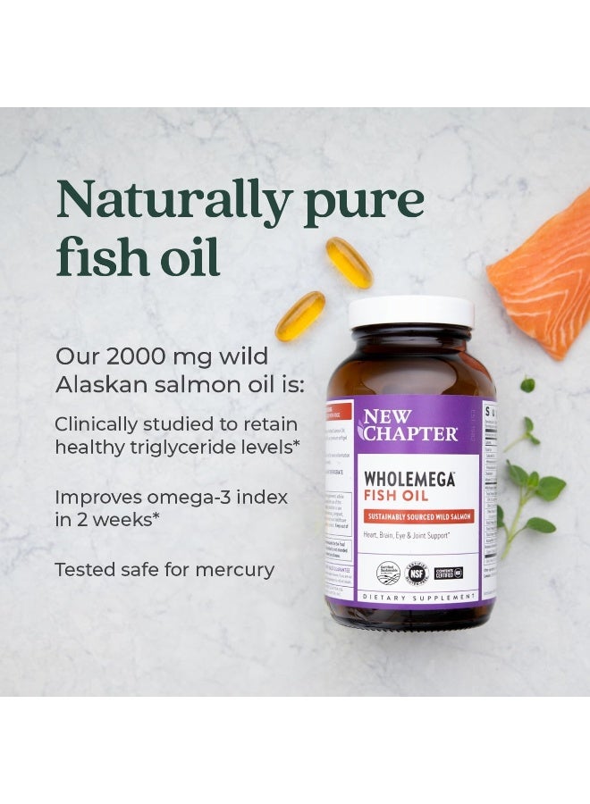 New Chapter Wholemega Fish Oil Supplement - Wild Alaskan Salmon Oil With Omega-3 + Vitamin D3 + Astaxanthin + Sustainably Caught - 120 Ct, 1000Mg Softgels - Image 4