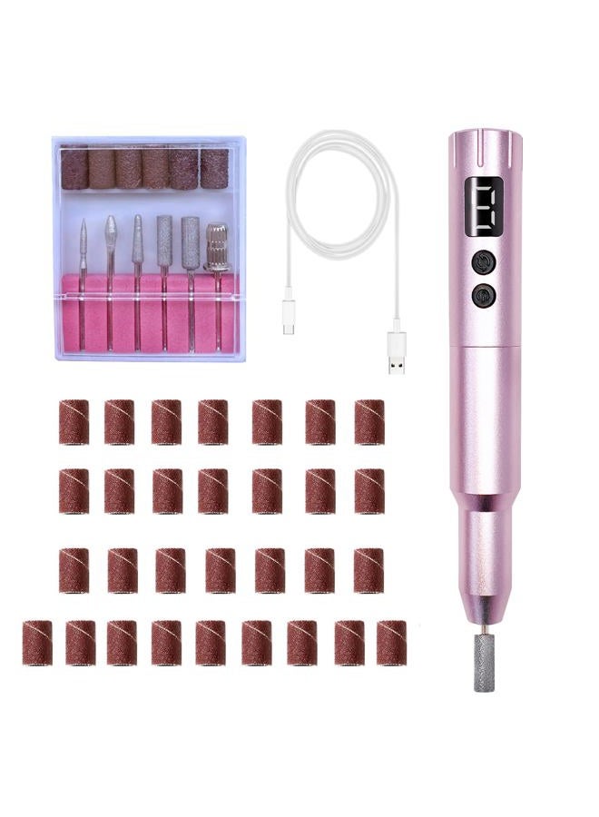CBVCBV Nail Drill Kit Electric Rechargeable Set Cordless Nail Art Grinding Machine Compact Professional Nail File for Gel Manicure Pedicure Polishing Tool Household,Nail Removal Machine (Metallic Pink) - Image 1