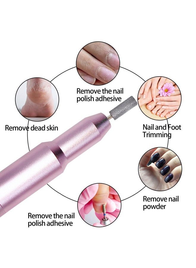 CBVCBV Nail Drill Kit Electric Rechargeable Set Cordless Nail Art Grinding Machine Compact Professional Nail File for Gel Manicure Pedicure Polishing Tool Household,Nail Removal Machine (Metallic Pink) - Image 2