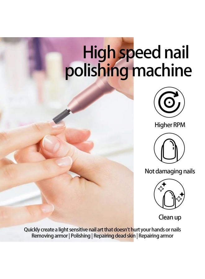 CBVCBV Nail Drill Kit Electric Rechargeable Set Cordless Nail Art Grinding Machine Compact Professional Nail File for Gel Manicure Pedicure Polishing Tool Household,Nail Removal Machine (Metallic Pink) - Image 5