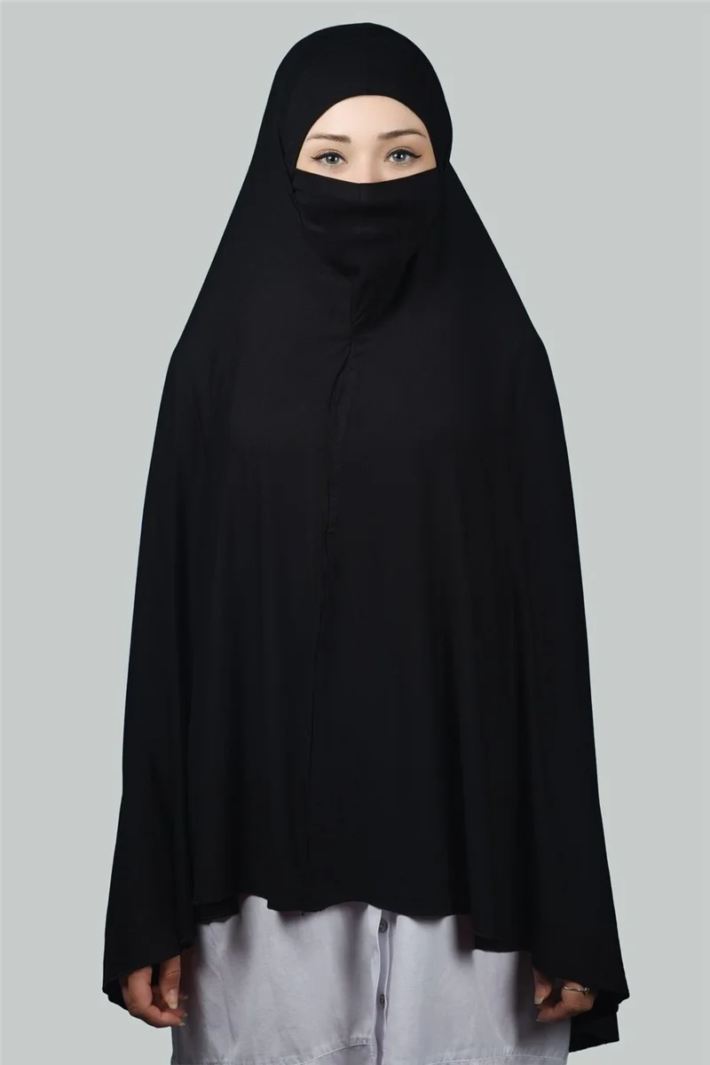 Altobeh Ready-made Turban Practical Scarf with Veil Hijab with Nikap - Prayer Cover Soufflé (5Xl) - Black