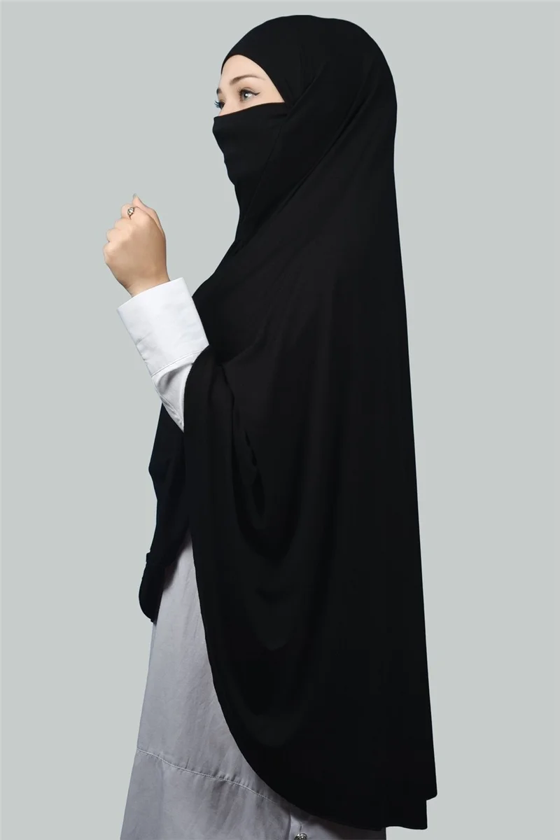 Altobeh Ready-made Turban Practical Scarf with Veil Hijab with Nikap - Prayer Cover Soufflé (5Xl) - Black
