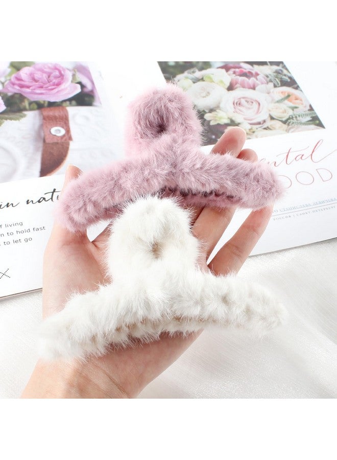 VinBee 4 Pcs Faux Fur Hair Clips Large Plush Hair Catch Barrette Jaw Clamp For Women Girls Half Bun Hairpins For Thick Hair Cute Claw Clips Hair Accessories (4.5 Inch) - Image 2
