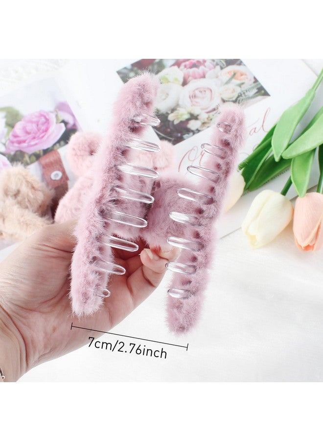 VinBee 4 Pcs Faux Fur Hair Clips Large Plush Hair Catch Barrette Jaw Clamp For Women Girls Half Bun Hairpins For Thick Hair Cute Claw Clips Hair Accessories (4.5 Inch) - Image 3