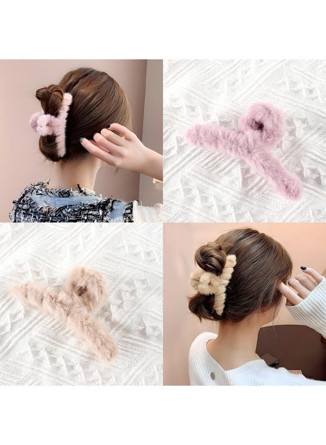 VinBee 4 Pcs Faux Fur Hair Clips Large Plush Hair Catch Barrette Jaw Clamp For Women Girls Half Bun Hairpins For Thick Hair Cute Claw Clips Hair Accessories (4.5 Inch) - Image 1