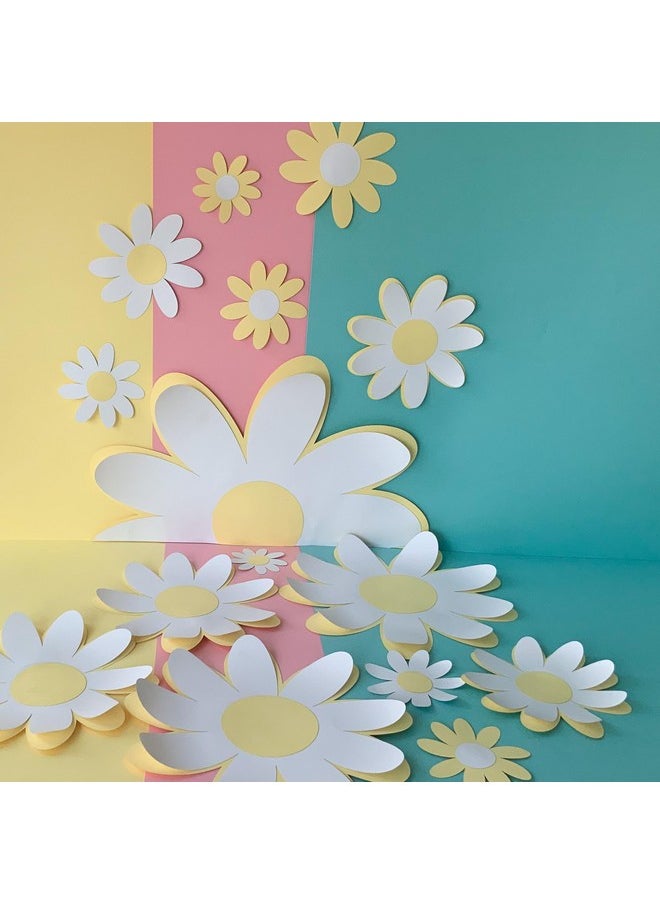 Pinfliers Pinfliers Daisy Theme Birthday Decoration, Paper Decoration Items for Birthday, 1st Birthday Decoration Items for Girls, 15 Daisy Flower Cutouts for Birthday Decoration for Wall/Room, White & Yellow  - Image 1