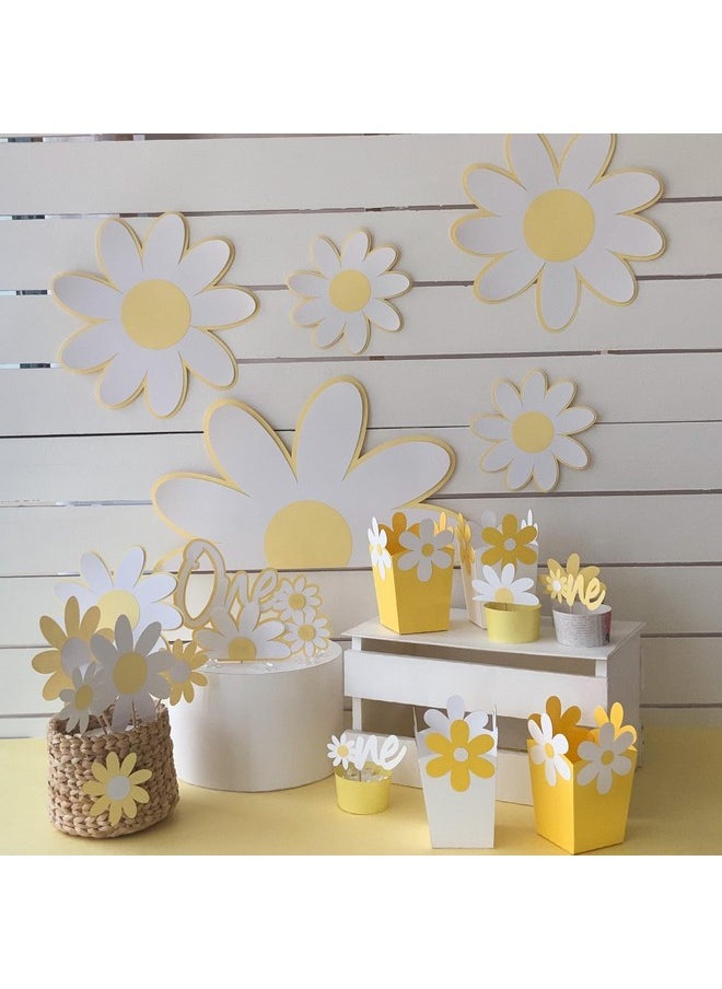 Pinfliers Pinfliers Daisy Theme Birthday Decoration, Paper Decoration Items for Birthday, 1st Birthday Decoration Items for Girls, 15 Daisy Flower Cutouts for Birthday Decoration for Wall/Room, White & Yellow  - Image 3