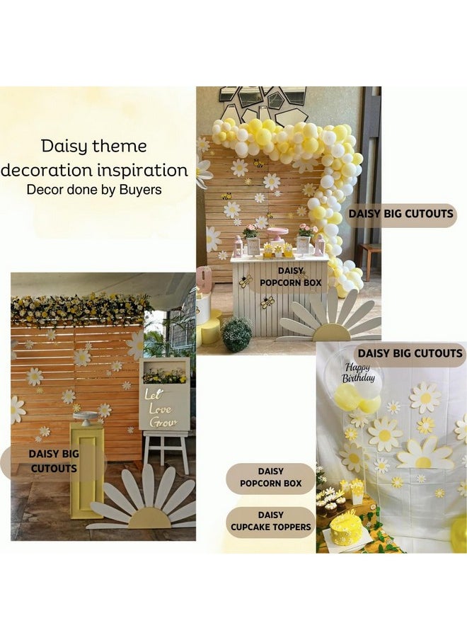 Pinfliers Pinfliers Daisy Theme Birthday Decoration, Paper Decoration Items for Birthday, 1st Birthday Decoration Items for Girls, 15 Daisy Flower Cutouts for Birthday Decoration for Wall/Room, White & Yellow  - Image 5