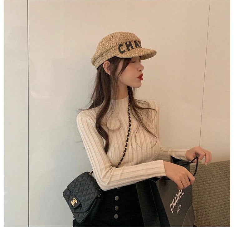 Long Sleeve Knit Top Slim Fit Womens Spring Turtleneck Orange Red  - Image 3