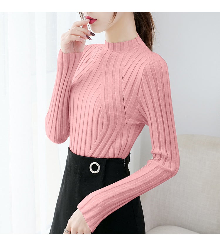 Long Sleeve Knit Top Slim Fit Womens Spring Turtleneck Orange Red  - Image 5
