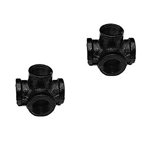 GeilSpace 4-Way, Malleable Iron Pipe Fittings - Vintage DIY Industrial Shelving, Industrial Decor, Furniture DIY (3/4", Black) - Image 1