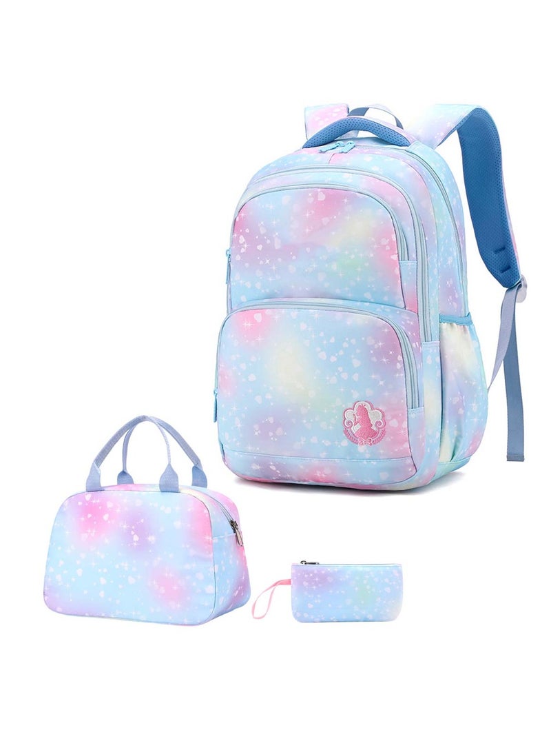 Huitich 3-Piece Pastel Galaxy Backpack Set for Girls School Bag, Lunch Bag & Pencil Case  - Image 1