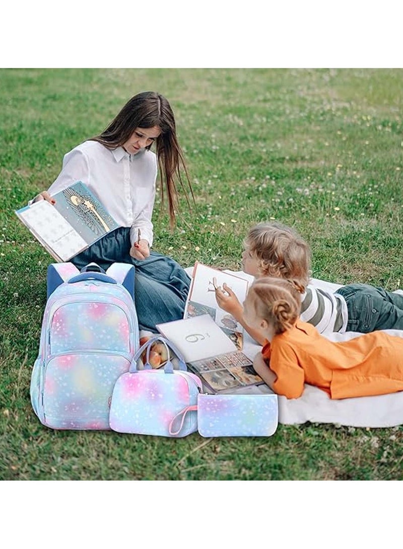 Huitich 3-Piece Pastel Galaxy Backpack Set for Girls School Bag, Lunch Bag & Pencil Case  - Image 3