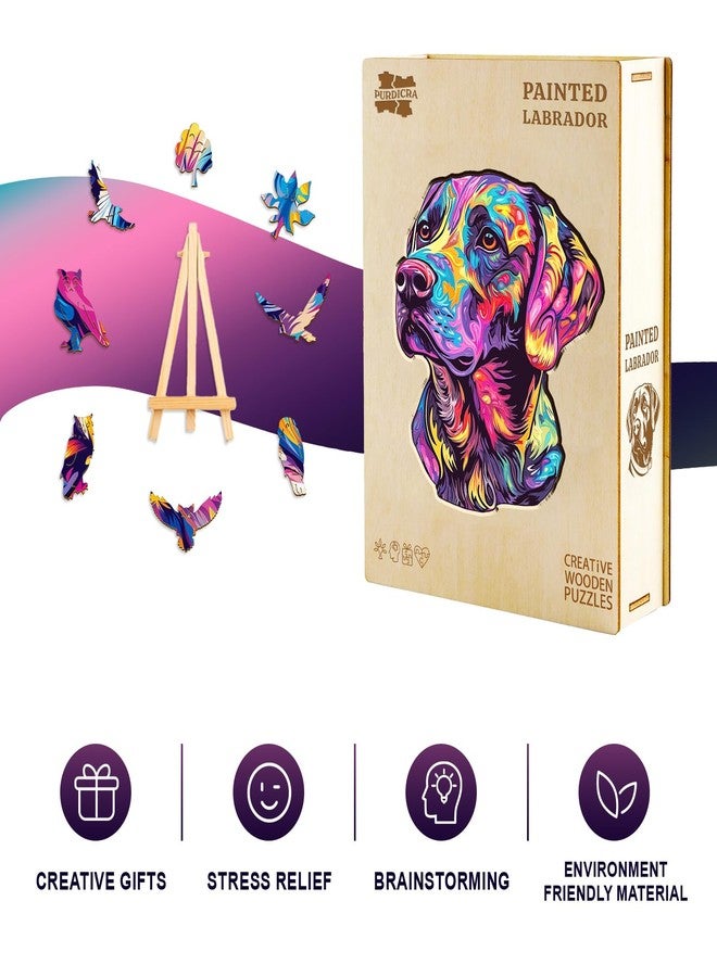 Purdicra Wooden Puzzles for Adults - Painted Labrador Wooden Jigsaw Puzzle, Unique Animal Shaped Wood Puzzles Adult, Christmas Birthday Gifts for Friends/Family, Home Decor 8.4 * 7.2in 73pcs - Image 4