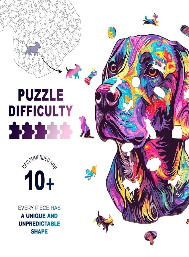 Purdicra Wooden Puzzles for Adults - Painted Labrador Wooden Jigsaw Puzzle, Unique Animal Shaped Wood Puzzles Adult, Christmas Birthday Gifts for Friends/Family, Home Decor 8.4 * 7.2in 73pcs - Image 2