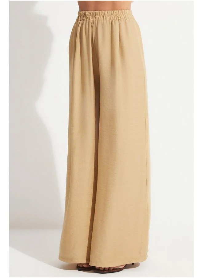 جون June Viscose Blend Elastic Waist Trouser Tan