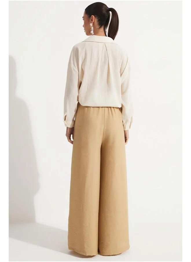 جون June Viscose Blend Elastic Waist Trouser Tan