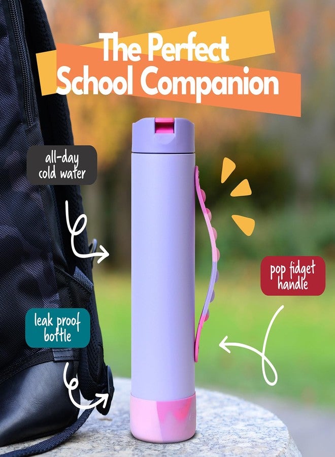 Elemental Iconic Kids Water Bottle for School - 100% Leak-Proof Insulated Water Bottles with Straw Lid & Pop-It Handle for Boys & Girls - Triple-Wall Insulated & BPA-Free, 20oz - Lilac Tie Dye - Image 2