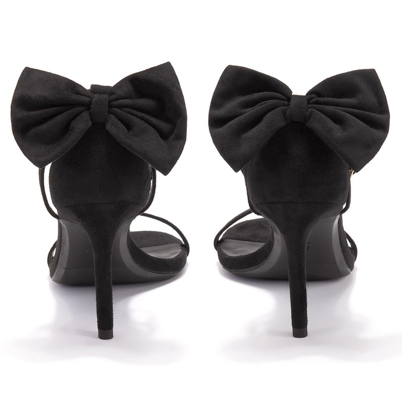 Coutgo Womens Ankle Strap High Heels Open Toe Stiletto Bow Tie Knot Heeled Sandals Fashion Wedding Dress Pump Shoes Black 8.5 - Image 5