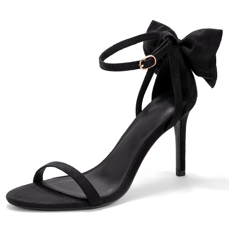 Coutgo Womens Ankle Strap High Heels Open Toe Stiletto Bow Tie Knot Heeled Sandals Fashion Wedding Dress Pump Shoes Black 8.5 - Image 1