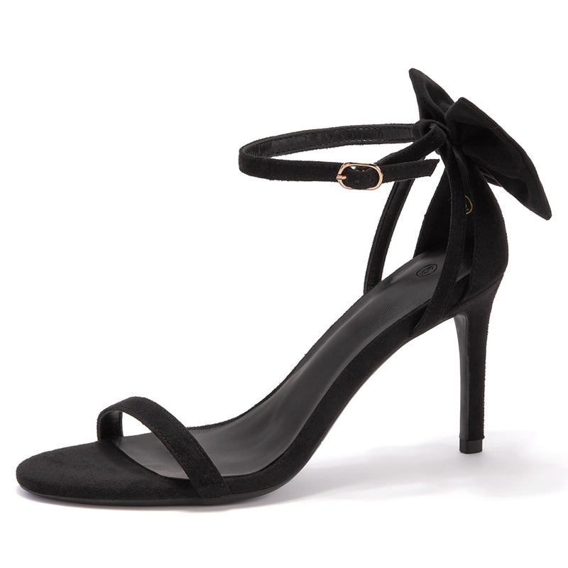 Coutgo Womens Ankle Strap High Heels Open Toe Stiletto Bow Tie Knot Heeled Sandals Fashion Wedding Dress Pump Shoes Black 8.5 - Image 4