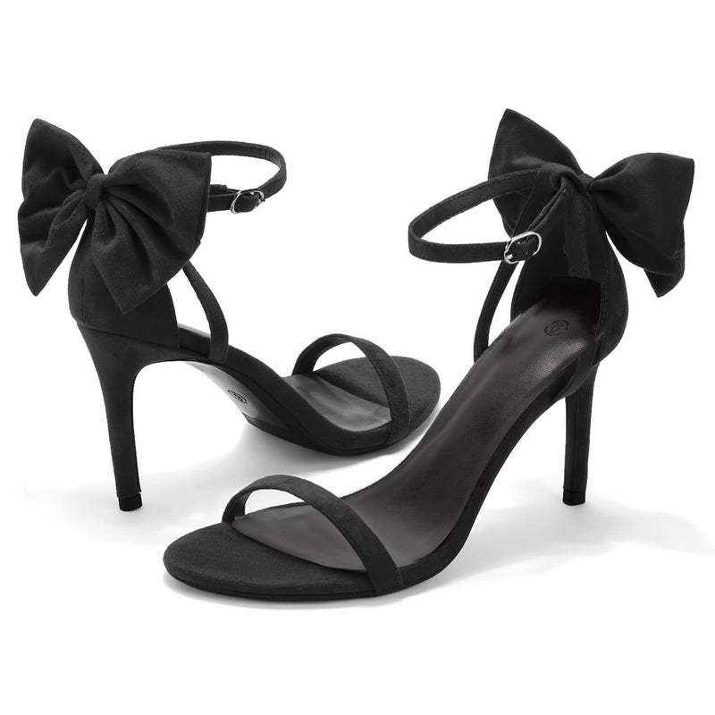 Coutgo Womens Ankle Strap High Heels Open Toe Stiletto Bow Tie Knot Heeled Sandals Fashion Wedding Dress Pump Shoes Black 8.5 - Image 3