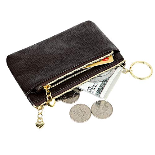 Cynure Women's Genuine Leather Coin Purse Zipper Pocket Size Pouch Change Wallet, Coffee - Image 3