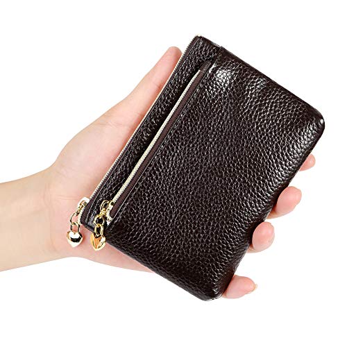 Cynure Women's Genuine Leather Coin Purse Zipper Pocket Size Pouch Change Wallet, Coffee - Image 5