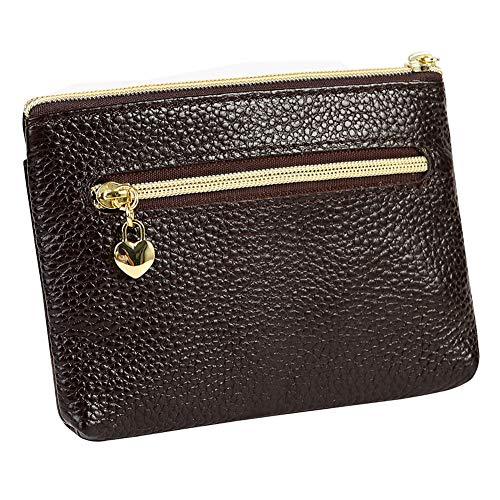 Cynure Women's Genuine Leather Coin Purse Zipper Pocket Size Pouch Change Wallet, Coffee - Image 2