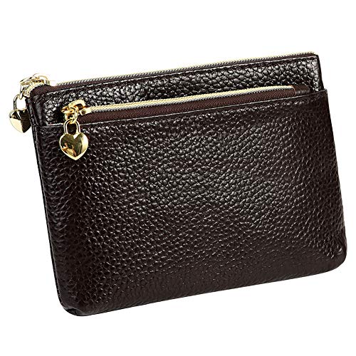 Cynure Women's Genuine Leather Coin Purse Zipper Pocket Size Pouch Change Wallet, Coffee - Image 1