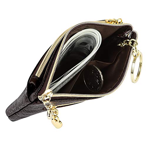 Cynure Women's Genuine Leather Coin Purse Zipper Pocket Size Pouch Change Wallet, Coffee - Image 4