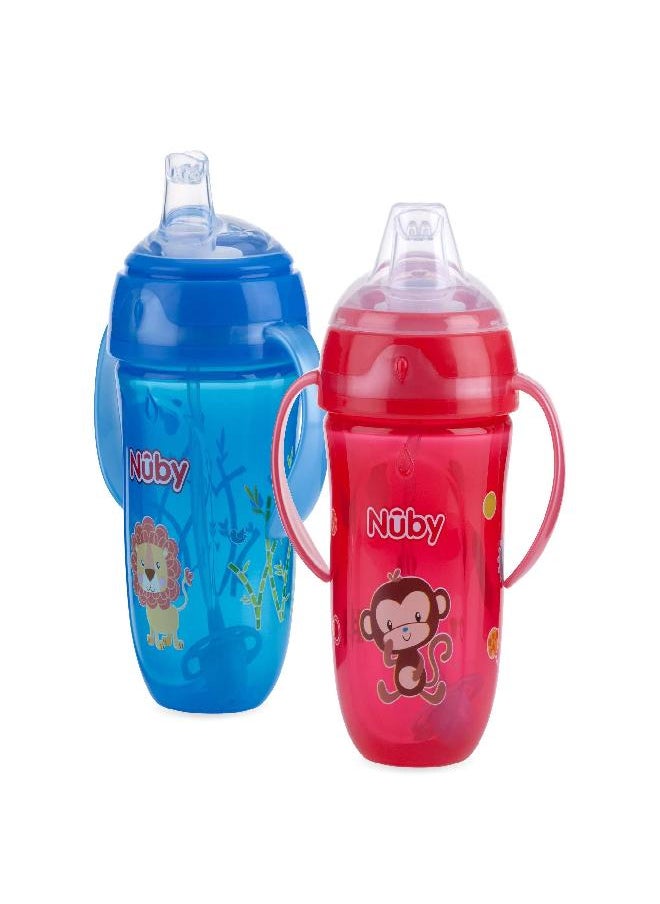 Nuby Nuby 2 Pack 360 2 Handle Cup, 9oz, BPA Free, Blue Lion and Red Monkey  - Image 1