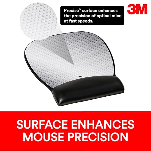 3M Precise Mouse Pad with Gel Wrist Rest, Soothing Gel Comfort with Durable, Easy to Clean Leatherette Cover, Optical Mouse Performance, 9.2" x 8.7", Black (MW310LE) - Image 3