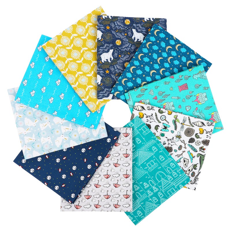Craftido -25 Options- 100% Cotton Quilting Fabric Bundles 10pcs Fat Quarters 18â€x21â€-Medium Weight 5.2 oz- Soft Cotton for Quilting, Sewing Project, Patchwork, DIY Crafts â€“ Baby Boy - Image 1