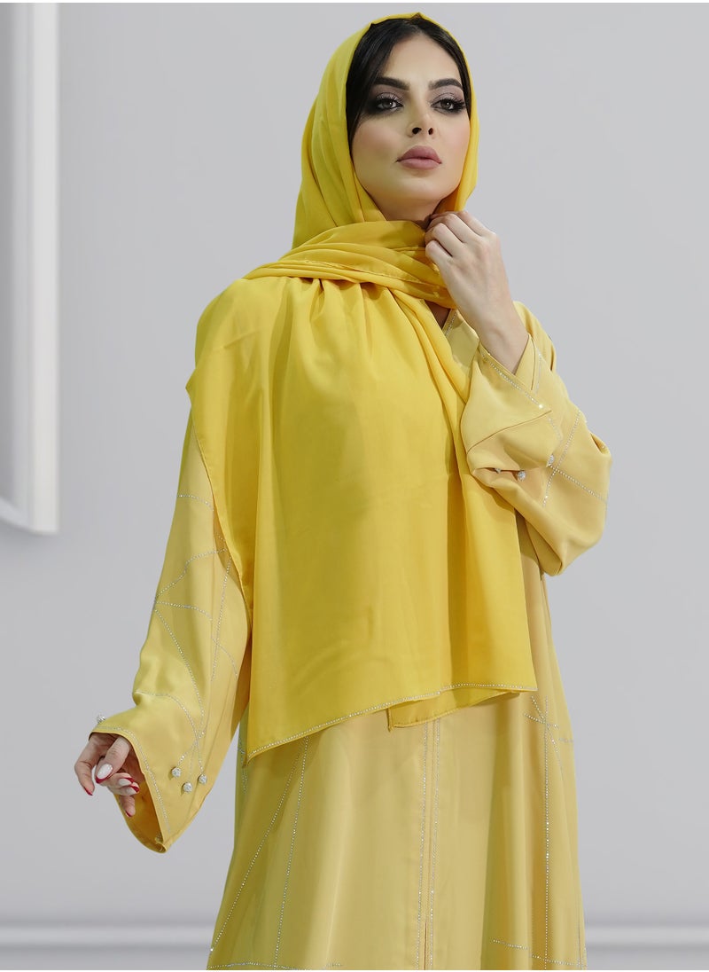 Generic - Womens Yellow Abaya Made With Korean Nida Fabric - Image 1