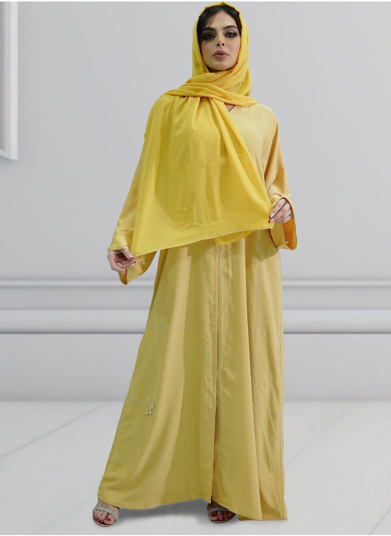 Generic - Womens Yellow Abaya Made With Korean Nida Fabric - Image 1