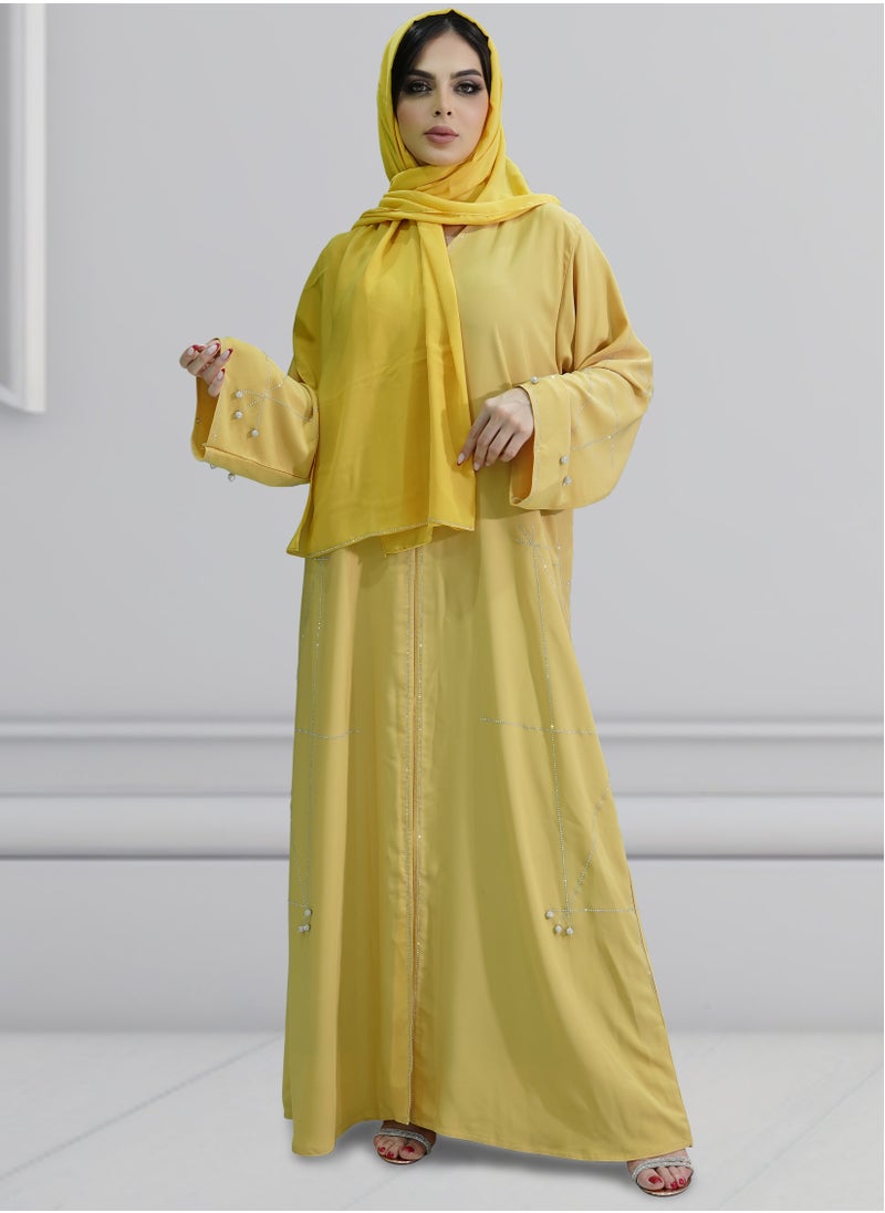 Generic - Womens Yellow Abaya Made With Korean Nida Fabric - Image 1
