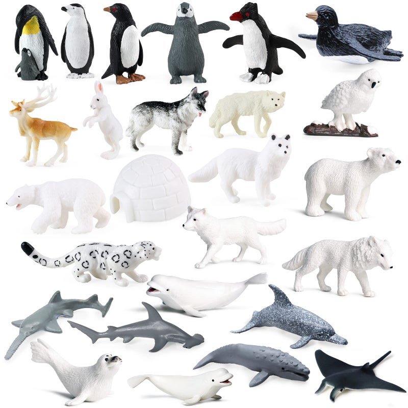 SIENON 26Pack Polar Animal Figures Mini Plastic Arctic Antarctic Sea Animal Figurines Penguin Polar Bear Walrus Snowy Owl Wolf for Kids Toddlers Birthday Cake Topper Gift Easter Egg Filler - Image 1
