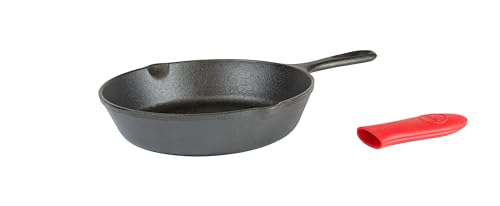 Lodge Cast Iron Skillet with Red Mini Silicone Hot Handle Holder, 8-inch - Image 2