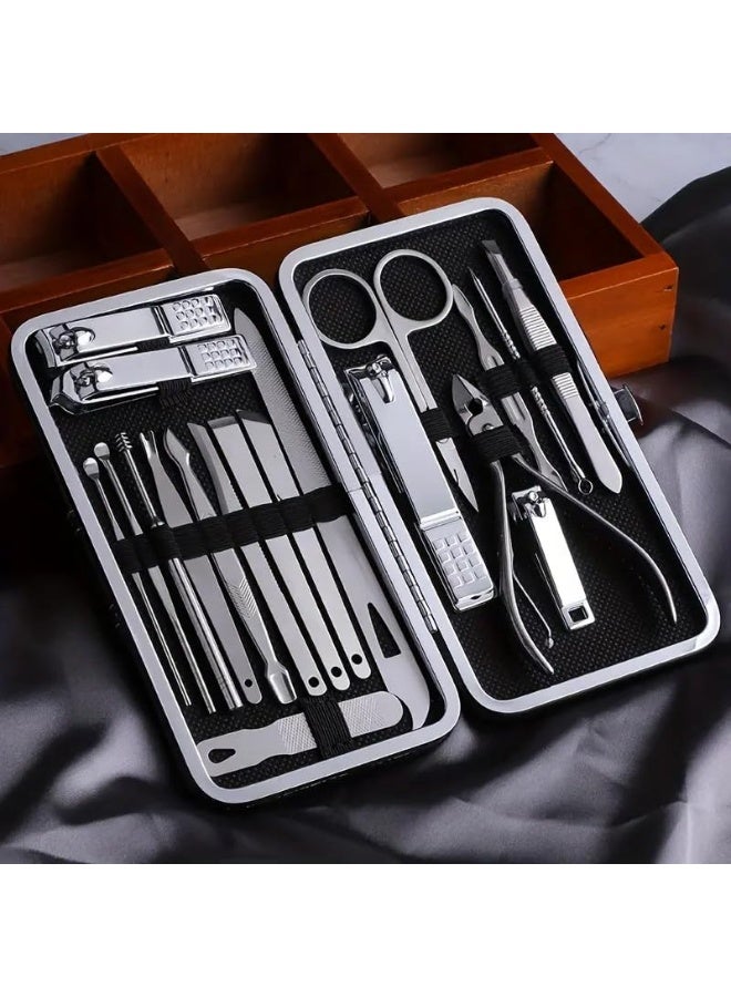 مجموعة 19 قطعة من أدوات قص الأظافر، مجموعة مقص أظافر اليدين والأقدام، أدوات العناية بالأظافر والمناكير والباديكير المصنوعة من الفولاذ المقاوم للصدأ، مجموعة متكاملة للعناية بالأظافر والتجميل للمحترفين - Image 1