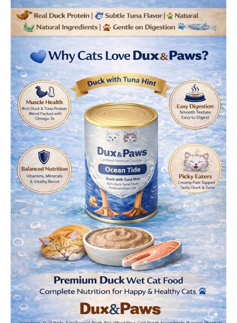 Ocean Tide Premium Duck Pate Wet Cat Food - 400g | Single Protein, Hypoallergenic & Digestive Support | Rich in Taurine, Pumpkin & Sweet Potato pets food ,cats food