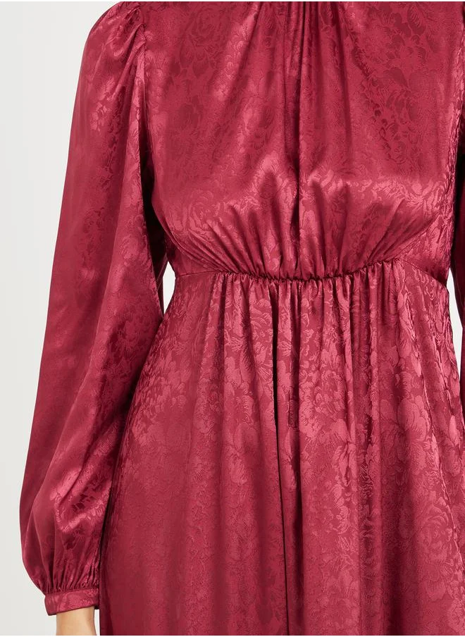 Styli Jacquard Print Gathered Detail A-Line Midi Dress