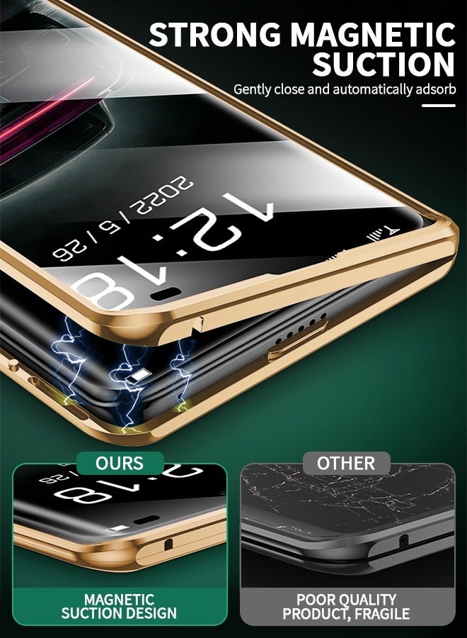 GROIC حافظة مغناطيسية لهاتف سامسونج جالاكسي S23 الترا، حافظة هاتف مغناطيسية مزدوجة الجوانب من الزجاج المقسى لهاتف S23 الترا مع واقي شاشة، غطاء خلفي جلدي مع غطاء كاميرا لهاتف جالاكسي S23 الترا 6.8 بوصة-أخضر - Image 2